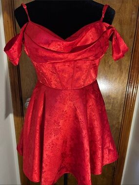 Red Off-Shoulder Satin A-Line Dress